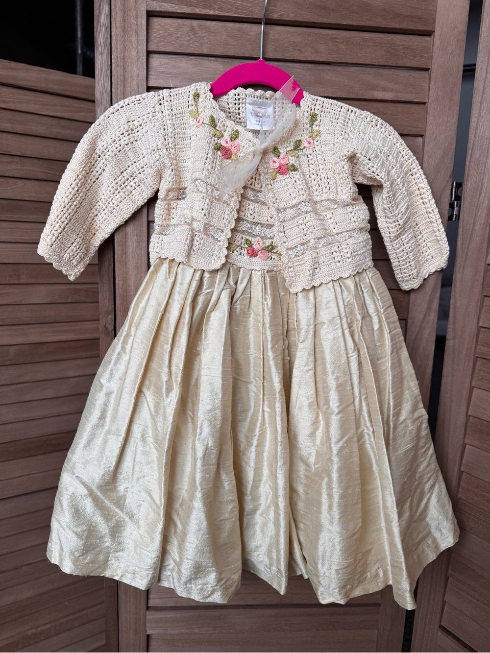 Victoria Kids Silk Crochet Dress & Cardigan 12-18M Vintage